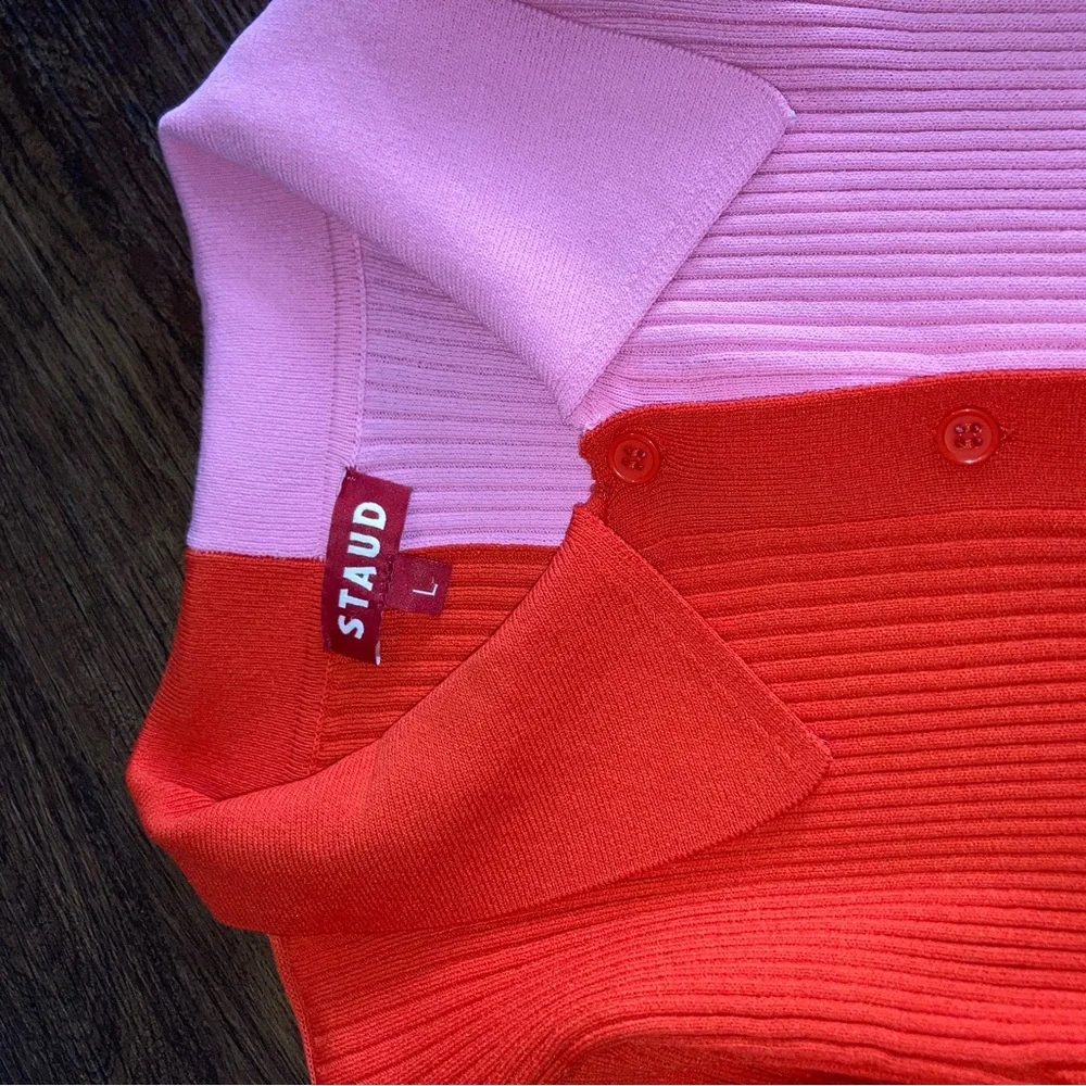 Staud Pink and red Colorblock Long Sleeve Dress with buttons size L - Picture 4 of 5